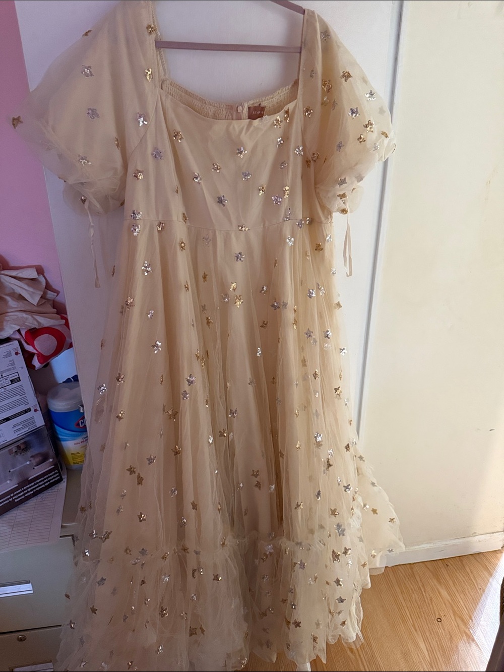 JessaKae Cream Tulle Star-Embellished Dress